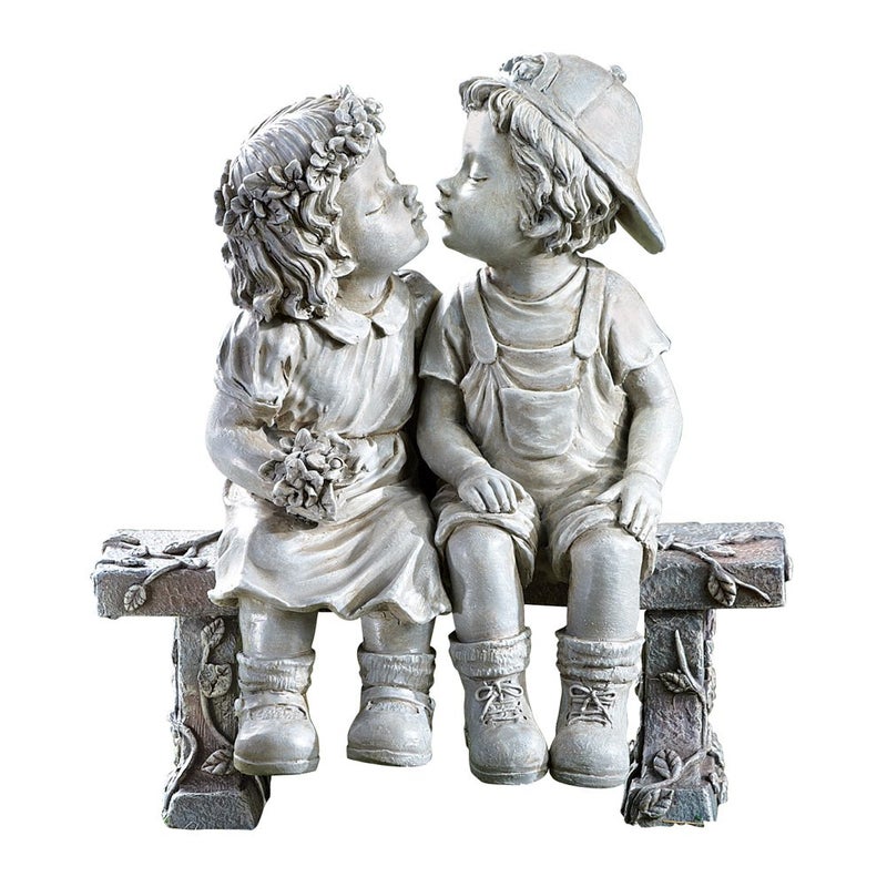Collections Etc First Kiss, Puppy Love, Kissing Couple Garden Sculpture, 8 1/4" L x 4 3/4" W x 9" H - Image 1